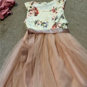 Floral and Pink Tulle Kids Dress